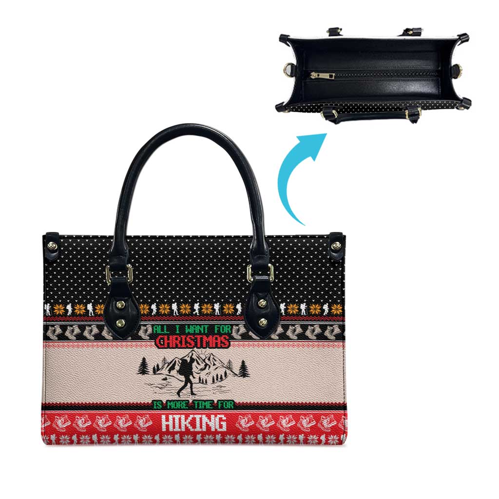 Hiking Christmas Leather Bag with Mountains Trees and Winter Holiday Pattern - Wonder Print Shop