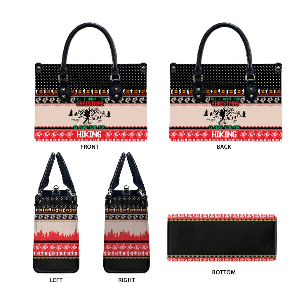 Hiking Christmas Leather Bag with Mountains Trees and Winter Holiday Pattern - Wonder Print Shop