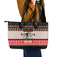 Hiking Christmas Leather Tote Bag with Mountains Trees and Winter Holiday Pattern - Wonder Print Shop