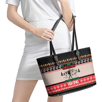 Hiking Christmas Leather Tote Bag with Mountains Trees and Winter Holiday Pattern - Wonder Print Shop