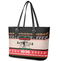 Hiking Christmas Leather Tote Bag with Mountains Trees and Winter Holiday Pattern - Wonder Print Shop