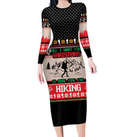Hiking Christmas Long Sleeve Bodycon Dress with Mountains Trees and Winter Holiday Pattern - Wonder Print Shop