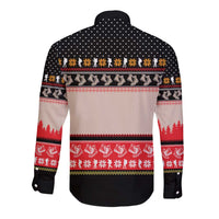 Hiking Christmas Long Sleeve Button Shirt with Mountains Trees and Winter Holiday Pattern - Wonder Print Shop