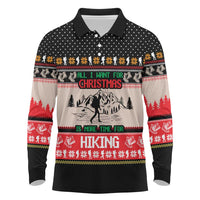 Hiking Christmas Long Sleeve Polo Shirt with Mountains Trees and Winter Holiday Pattern - Wonder Print Shop