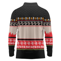 Hiking Christmas Long Sleeve Polo Shirt with Mountains Trees and Winter Holiday Pattern - Wonder Print Shop