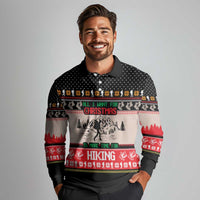 Hiking Christmas Long Sleeve Polo Shirt with Mountains Trees and Winter Holiday Pattern - Wonder Print Shop