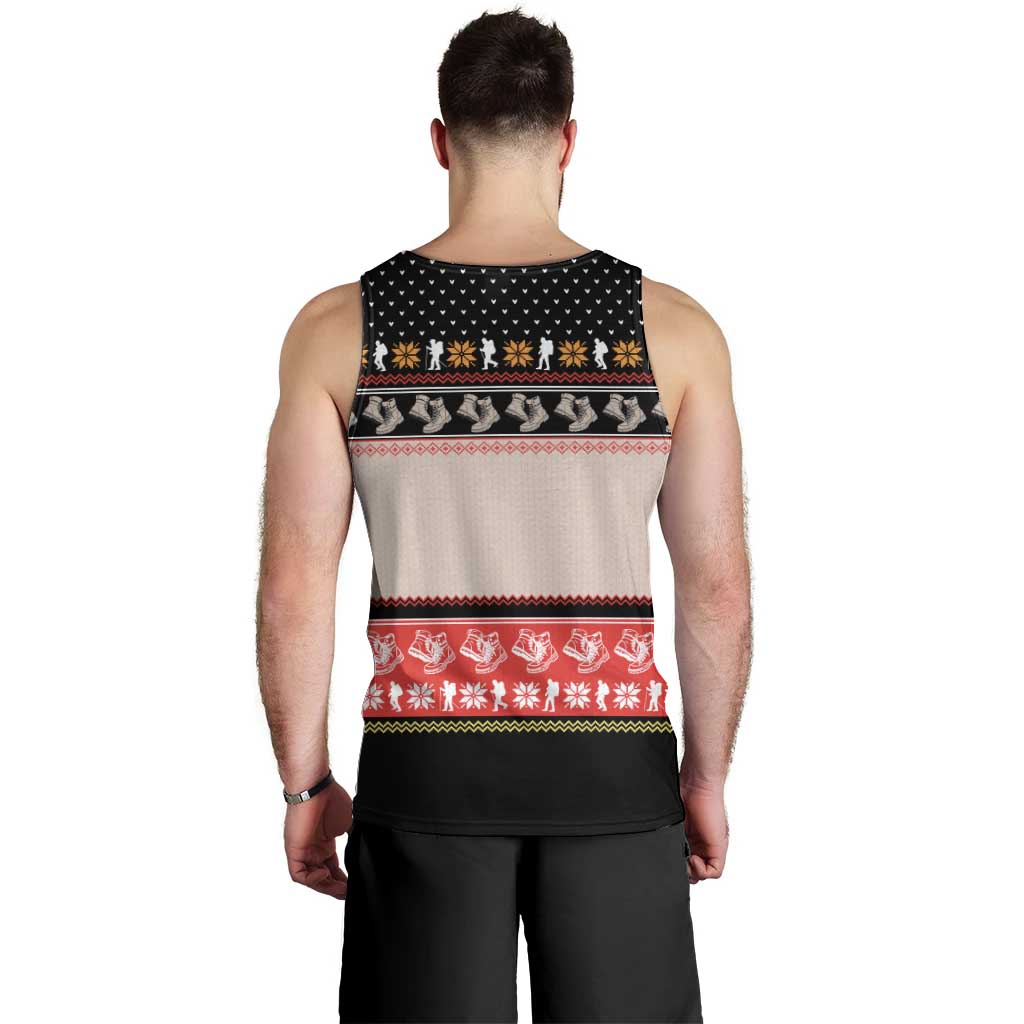 Hiking Christmas Men Tank Top with Mountains Trees and Winter Holiday Pattern - Wonder Print Shop