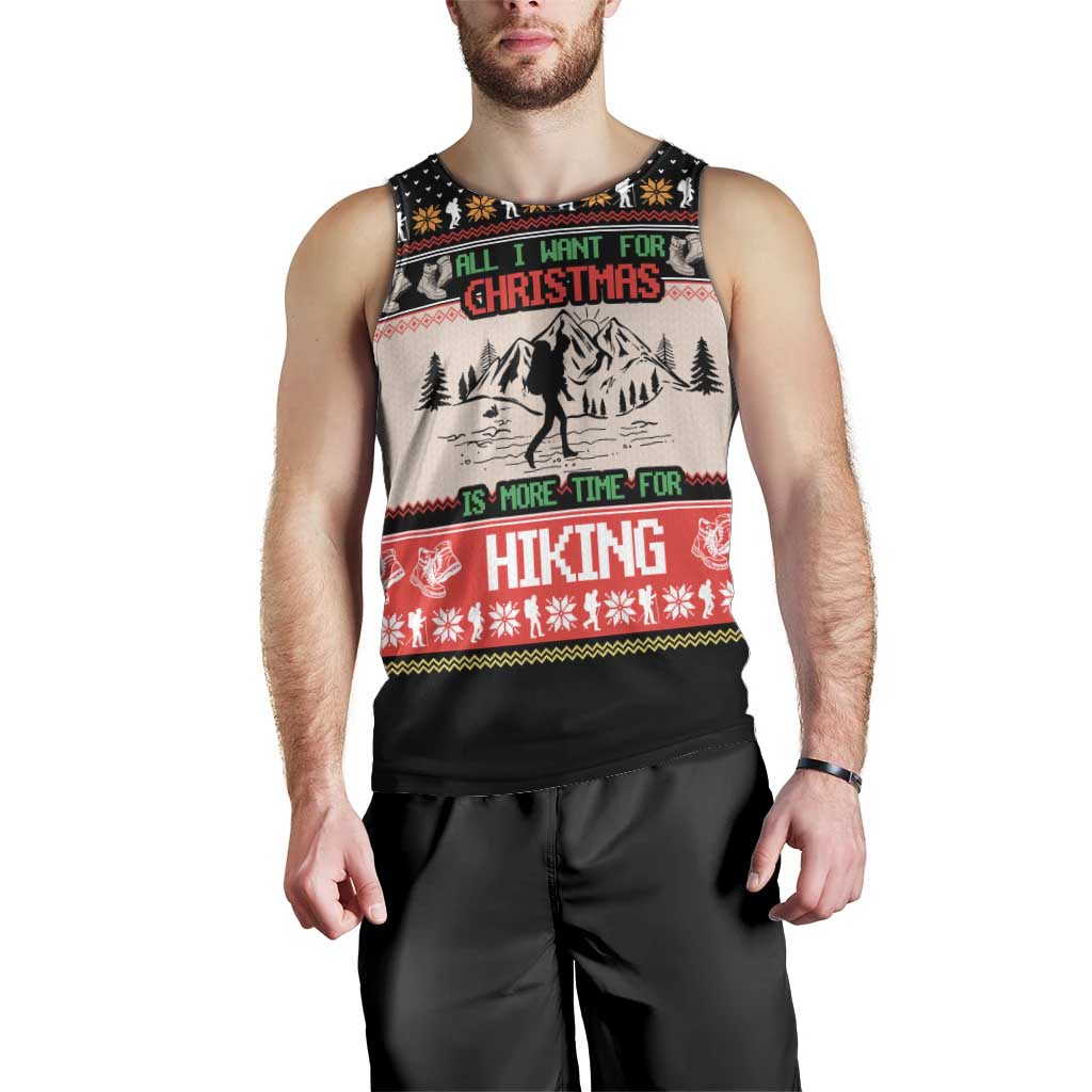 Hiking Christmas Men Tank Top with Mountains Trees and Winter Holiday Pattern - Wonder Print Shop