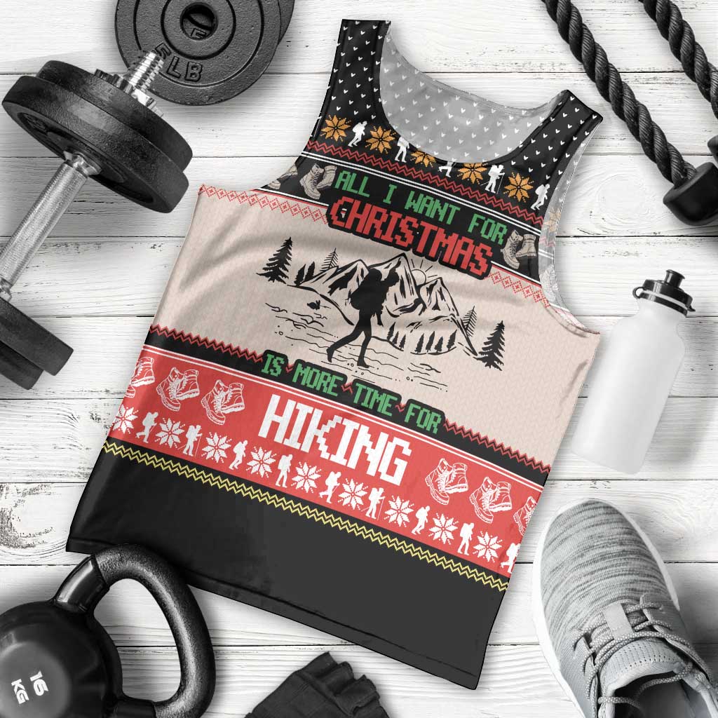 Hiking Christmas Men Tank Top with Mountains Trees and Winter Holiday Pattern - Wonder Print Shop