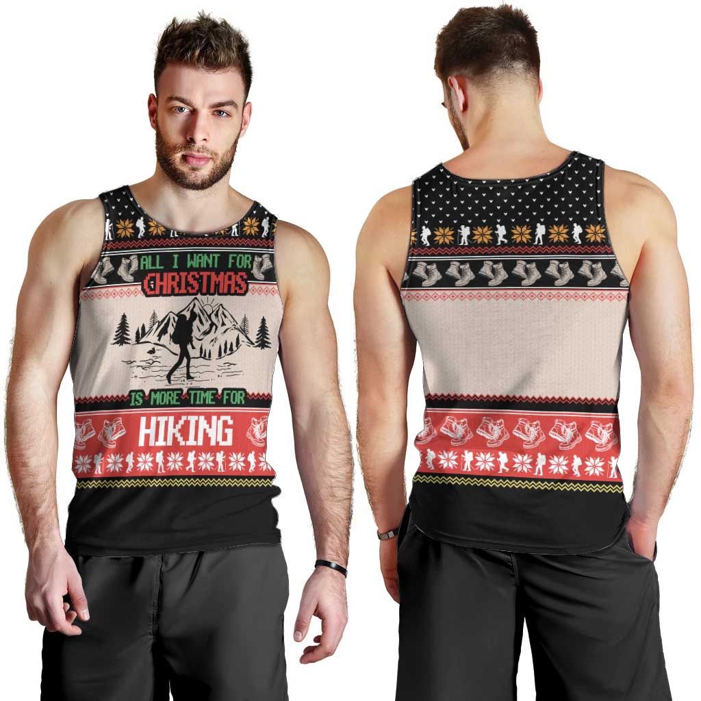 Hiking Christmas Men Tank Top with Mountains Trees and Winter Holiday Pattern - Wonder Print Shop
