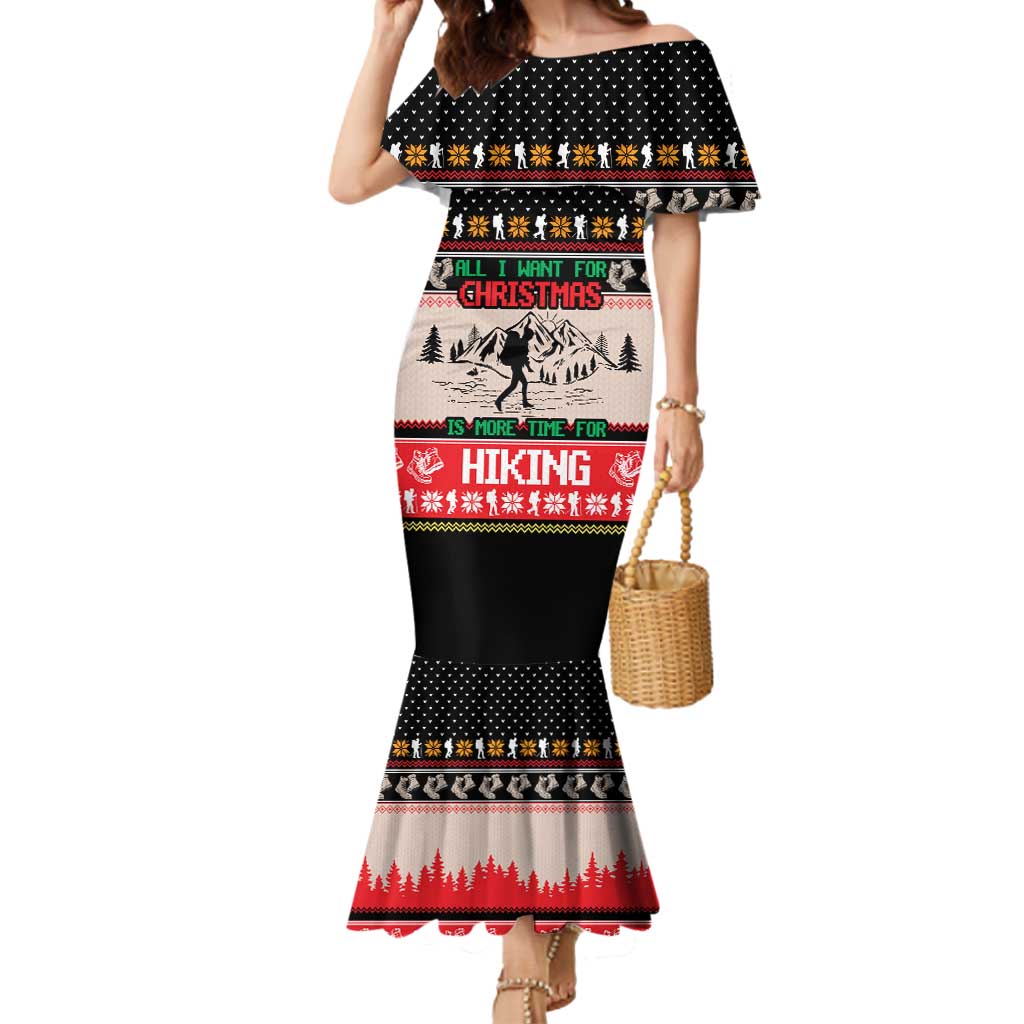 Hiking Christmas Mermaid Dress with Mountains Trees and Winter Holiday Pattern - Wonder Print Shop