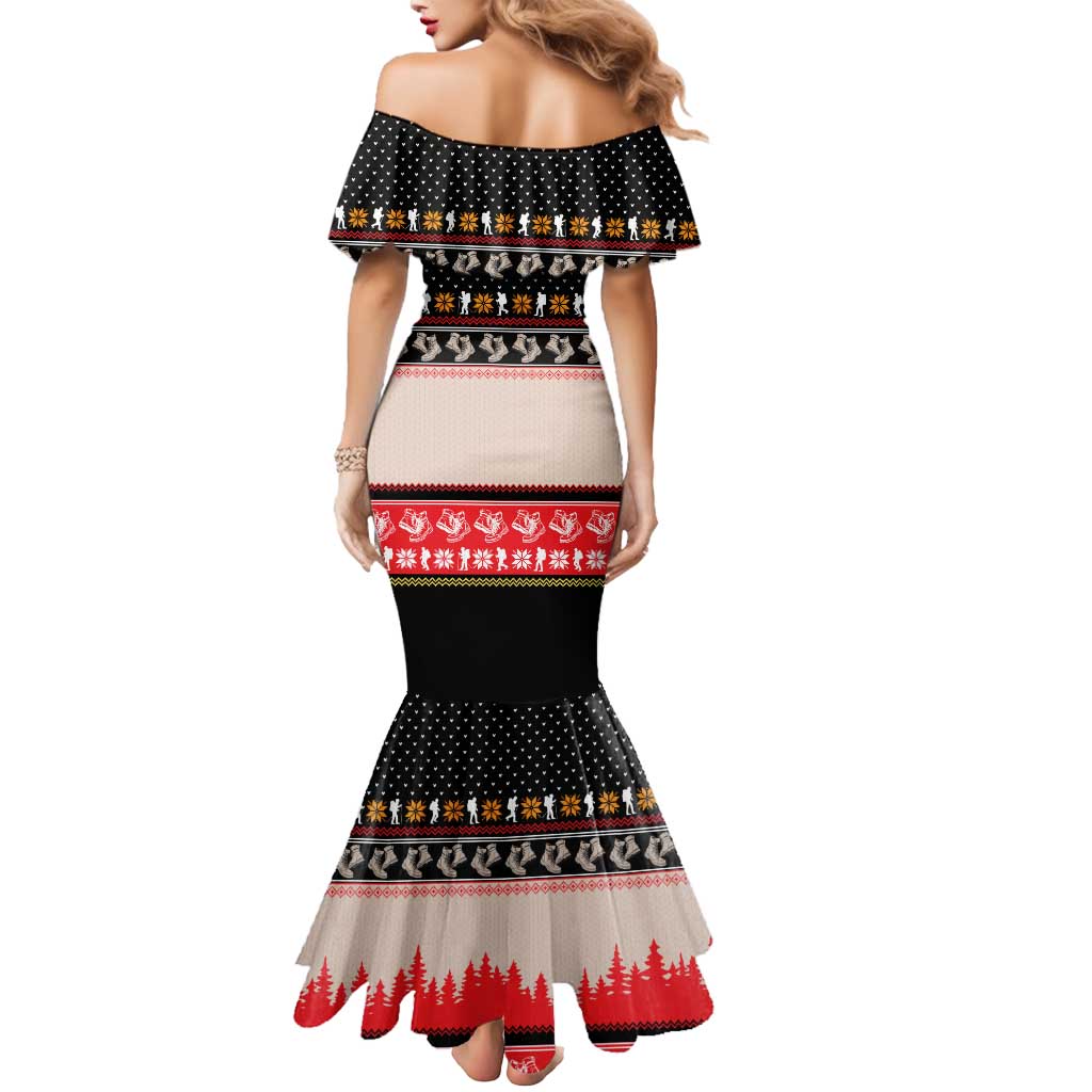 Hiking Christmas Mermaid Dress with Mountains Trees and Winter Holiday Pattern - Wonder Print Shop