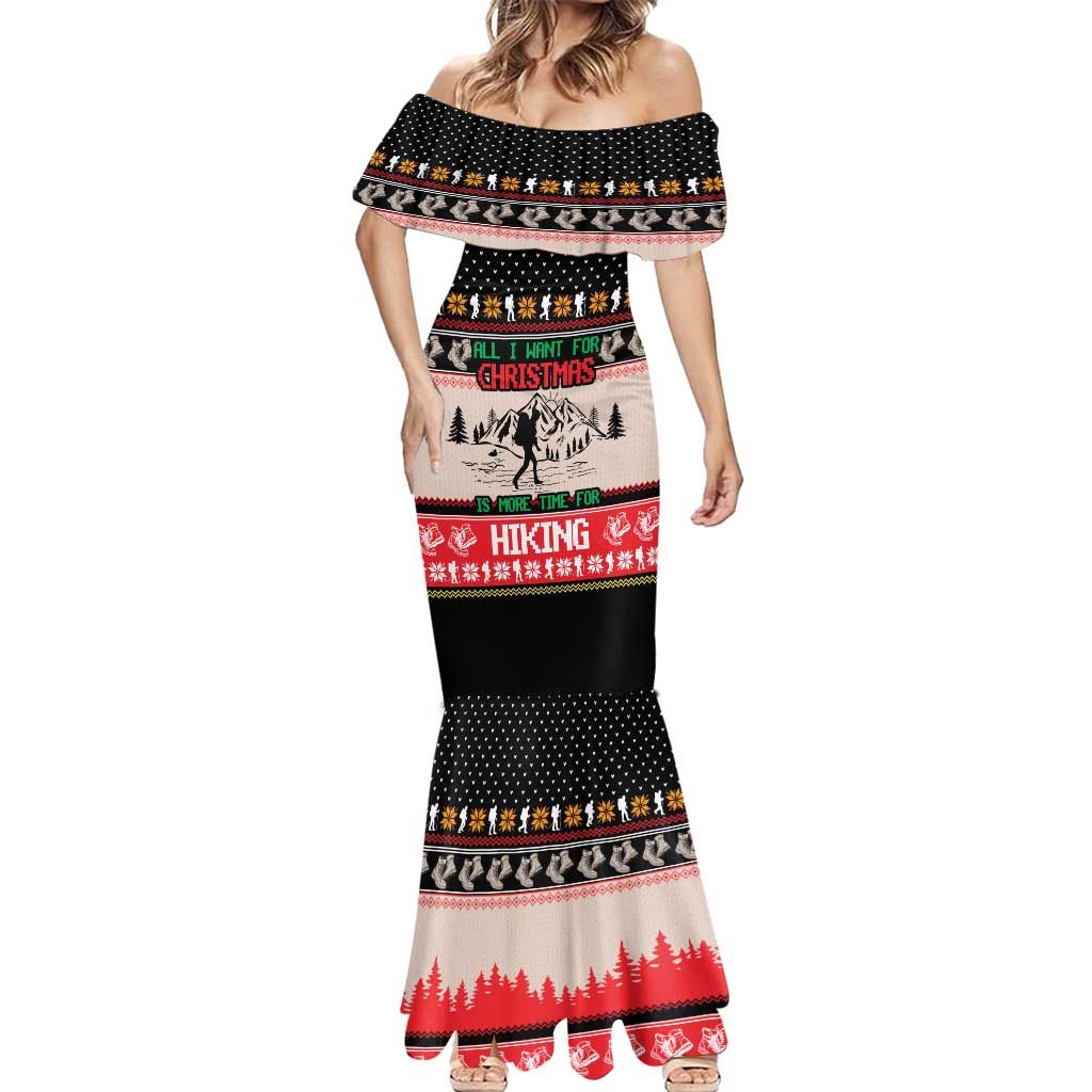 Hiking Christmas Mermaid Dress with Mountains Trees and Winter Holiday Pattern - Wonder Print Shop