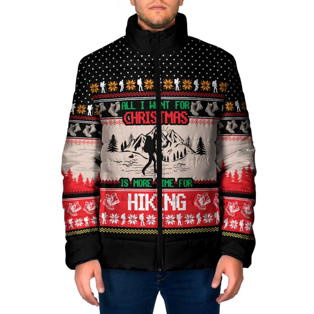 Hiking Christmas Padded Jacket with Mountains Trees and Winter Holiday Pattern - Wonder Print Shop
