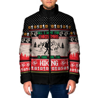 Hiking Christmas Padded Jacket with Mountains Trees and Winter Holiday Pattern - Wonder Print Shop