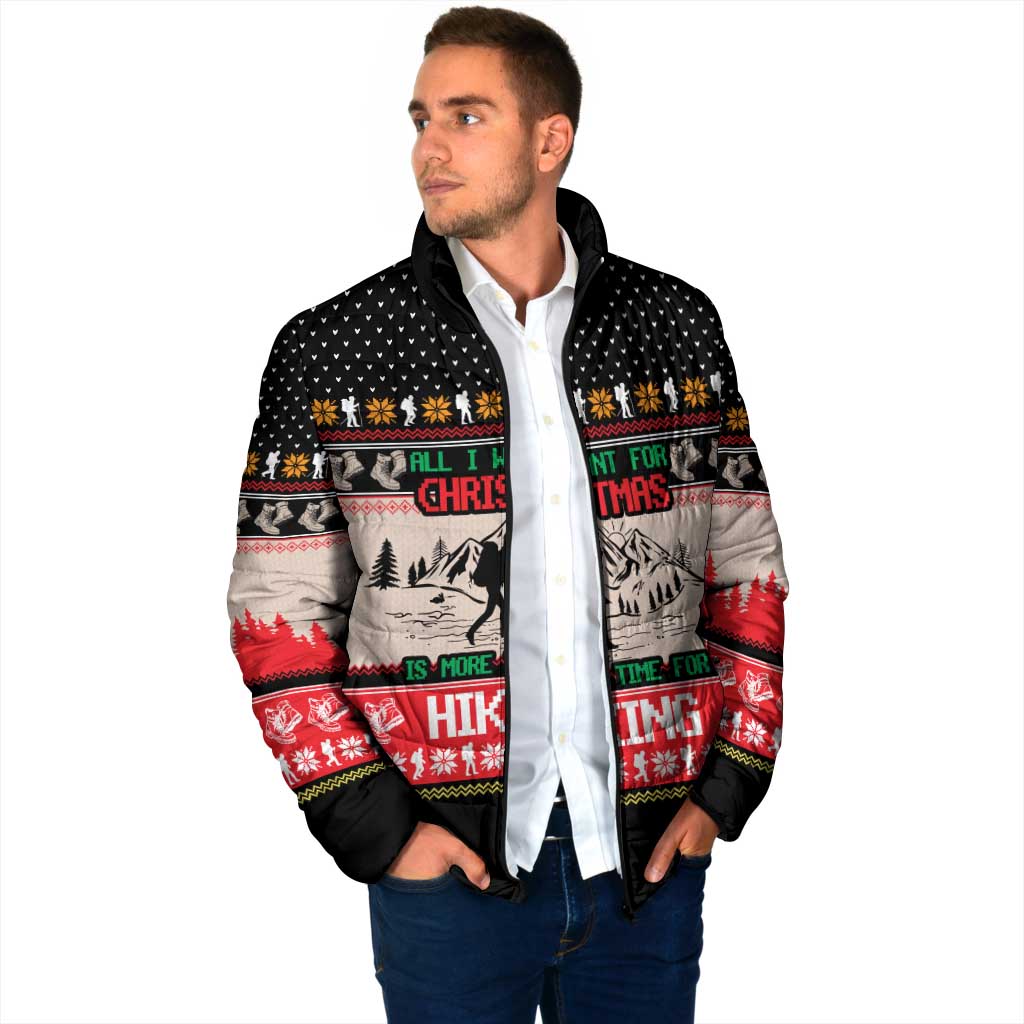 Hiking Christmas Padded Jacket with Mountains Trees and Winter Holiday Pattern - Wonder Print Shop