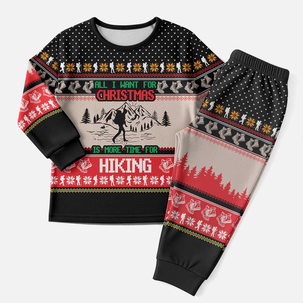 Hiking Christmas Pajama Set with Mountains Trees and Winter Holiday Pattern - Wonder Print Shop