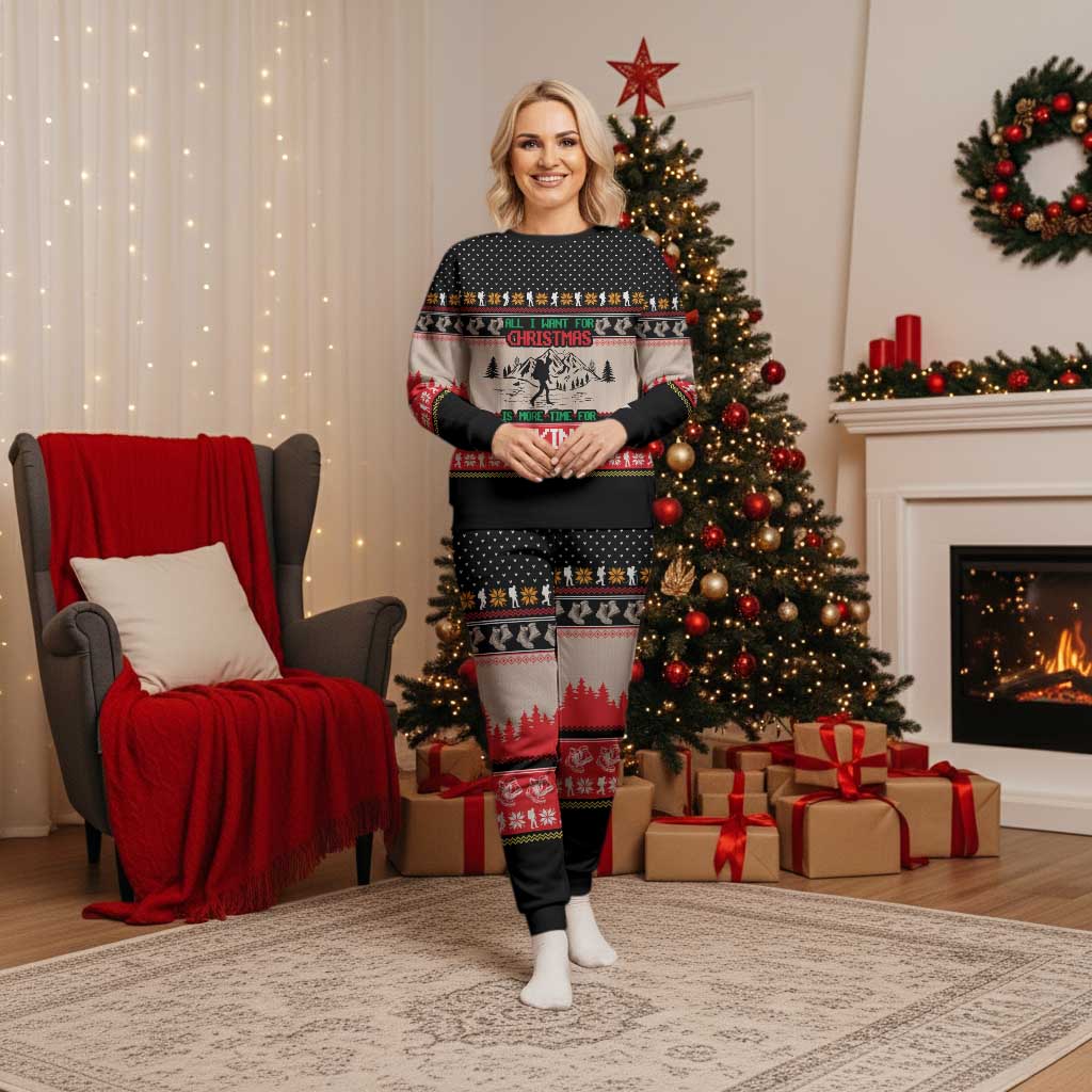 Hiking Christmas Pajama Set with Mountains Trees and Winter Holiday Pattern - Wonder Print Shop