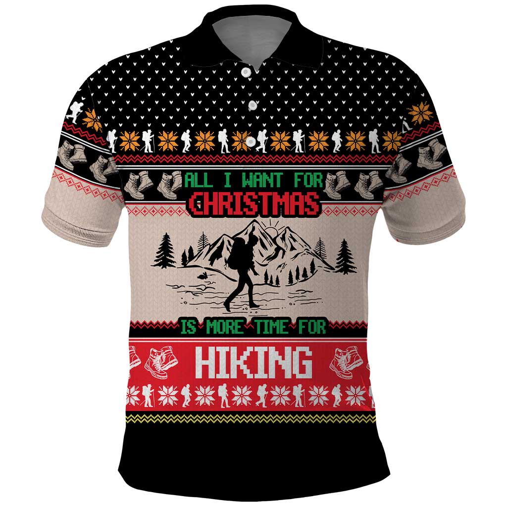Hiking Christmas Polo Shirt with Mountains Trees and Winter Holiday Pattern - Wonder Print Shop