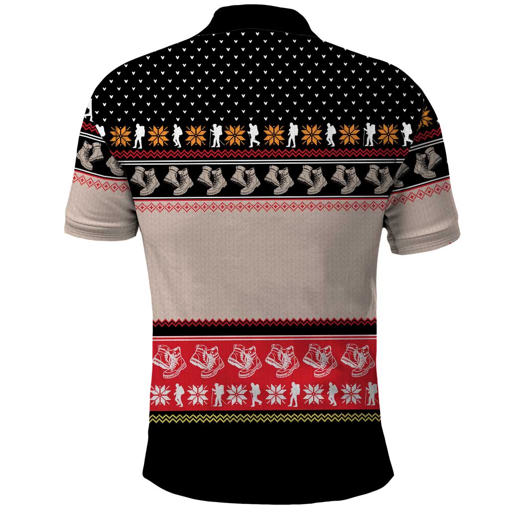 Hiking Christmas Polo Shirt with Mountains Trees and Winter Holiday Pattern - Wonder Print Shop