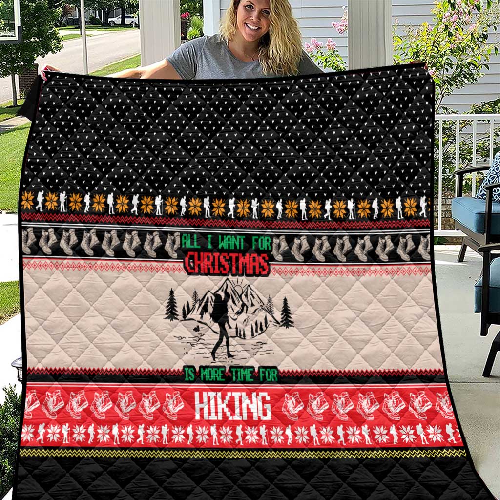 Hiking Christmas Quilt with Mountains Trees and Winter Holiday Pattern - Wonder Print Shop