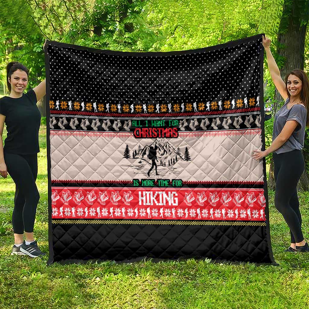Hiking Christmas Quilt with Mountains Trees and Winter Holiday Pattern - Wonder Print Shop