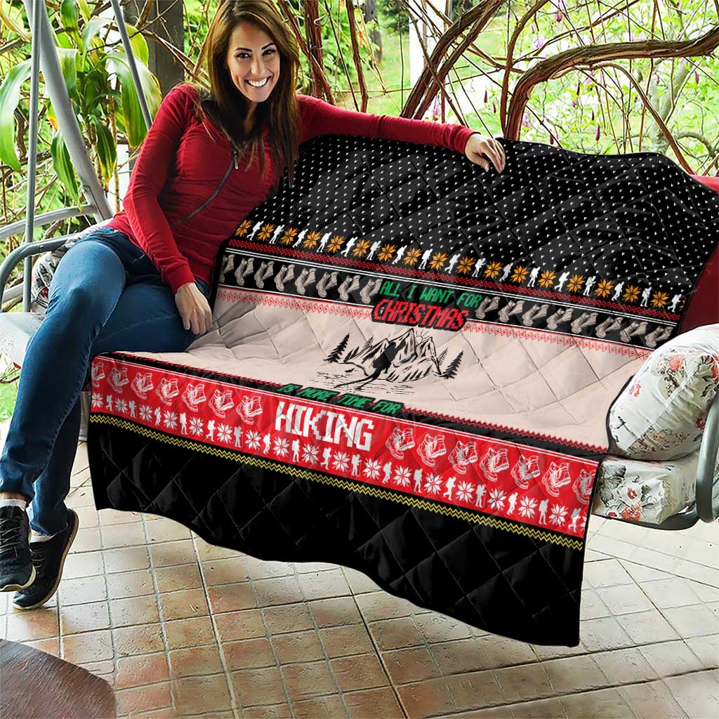 Hiking Christmas Quilt with Mountains Trees and Winter Holiday Pattern - Wonder Print Shop