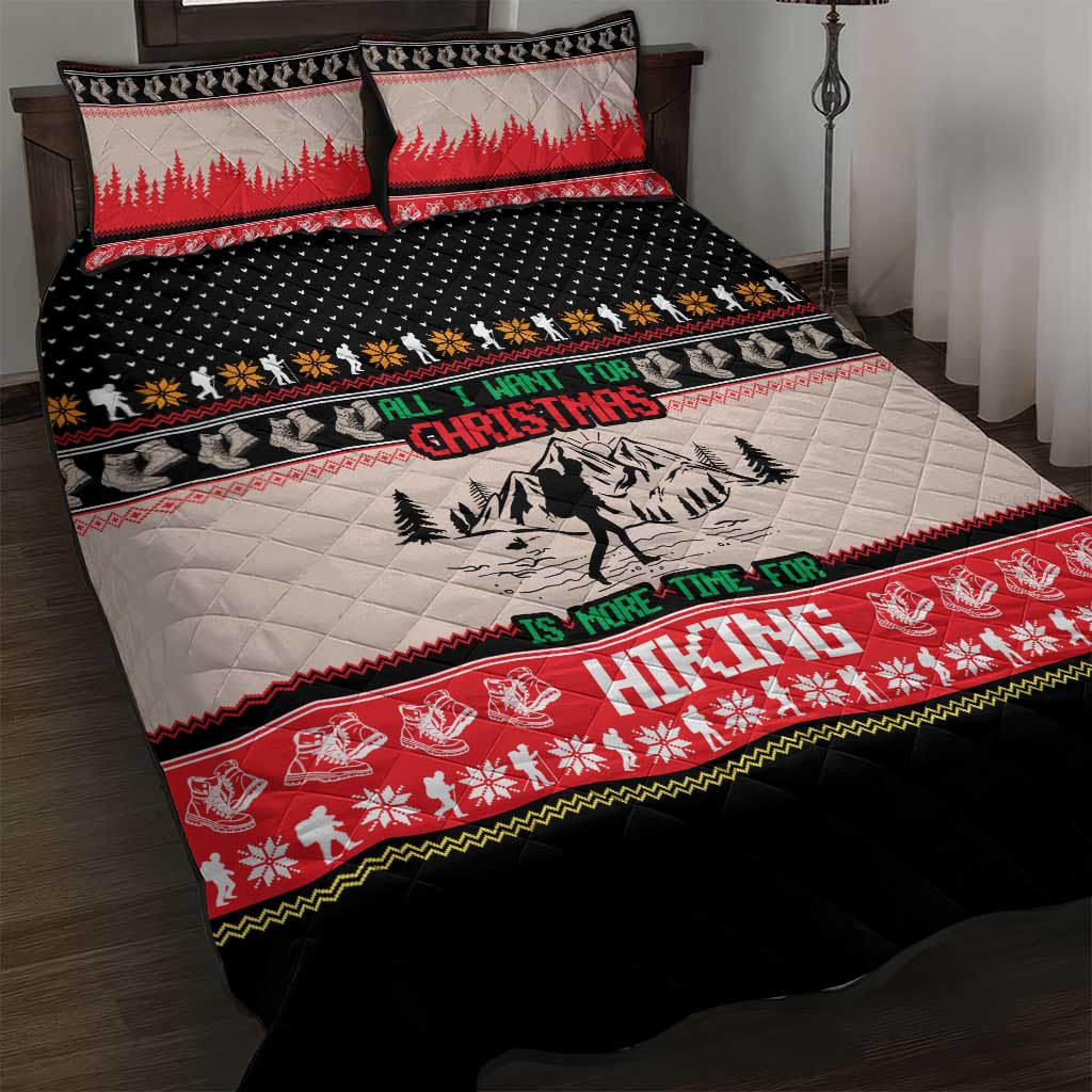 Hiking Christmas Quilt Bed Set with Mountains Trees and Winter Holiday Pattern - Wonder Print Shop