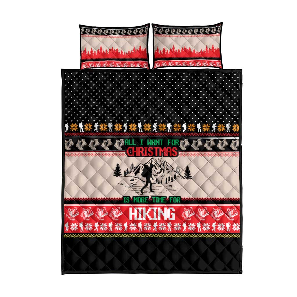 Hiking Christmas Quilt Bed Set with Mountains Trees and Winter Holiday Pattern - Wonder Print Shop