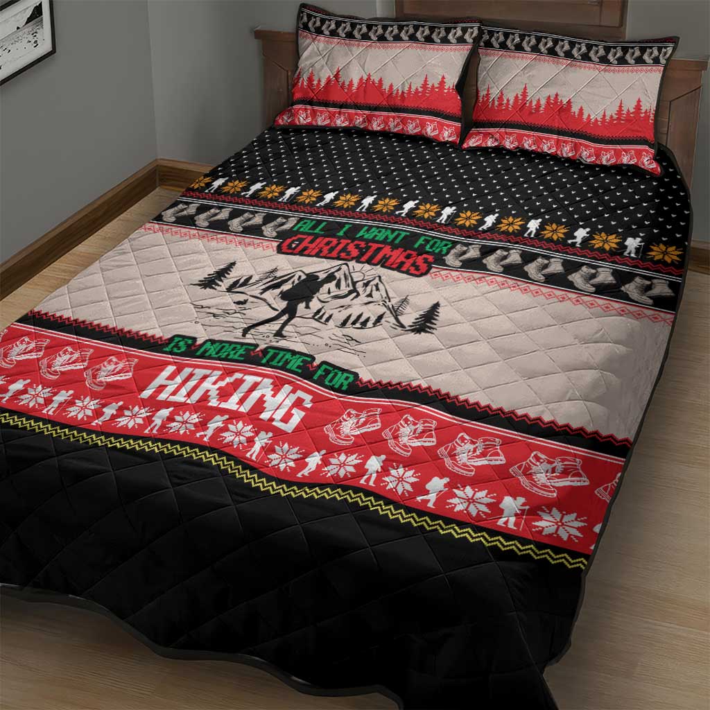 Hiking Christmas Quilt Bed Set with Mountains Trees and Winter Holiday Pattern - Wonder Print Shop