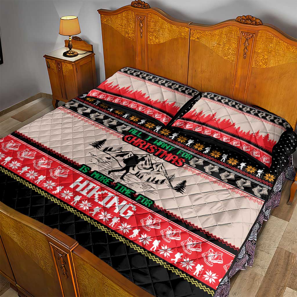 Hiking Christmas Quilt Bed Set with Mountains Trees and Winter Holiday Pattern - Wonder Print Shop