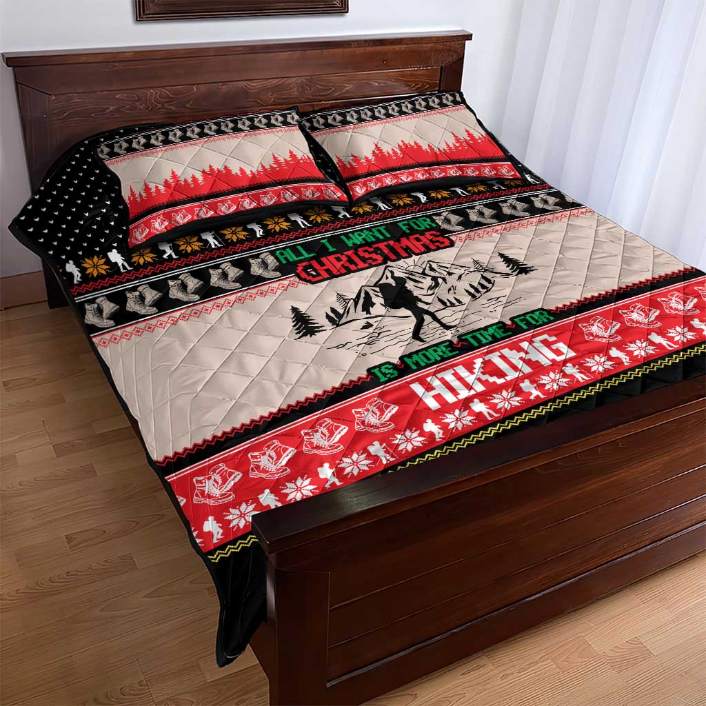 Hiking Christmas Quilt Bed Set with Mountains Trees and Winter Holiday Pattern - Wonder Print Shop