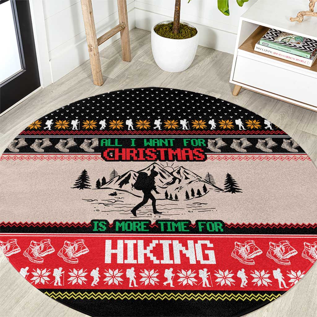 Hiking Christmas Round Carpet with Mountains Trees and Winter Holiday Pattern - Wonder Print Shop