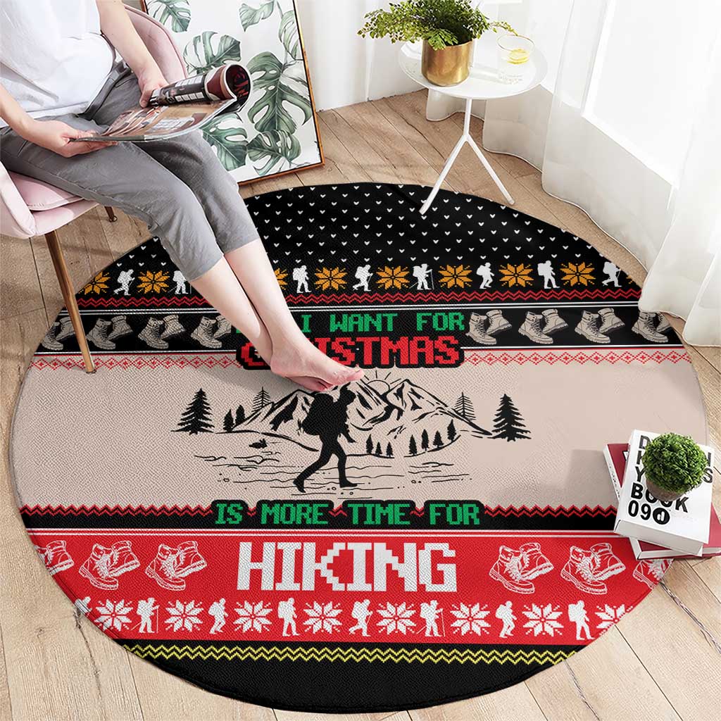 Hiking Christmas Round Carpet with Mountains Trees and Winter Holiday Pattern - Wonder Print Shop