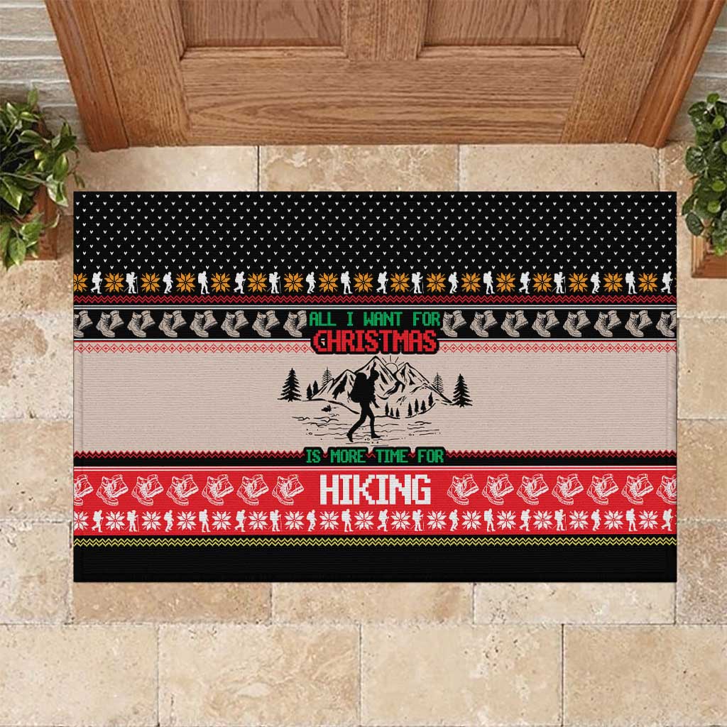 Hiking Christmas Rubber Doormat with Mountains Trees and Winter Holiday Pattern - Wonder Print Shop