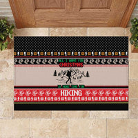 Hiking Christmas Rubber Doormat with Mountains Trees and Winter Holiday Pattern - Wonder Print Shop