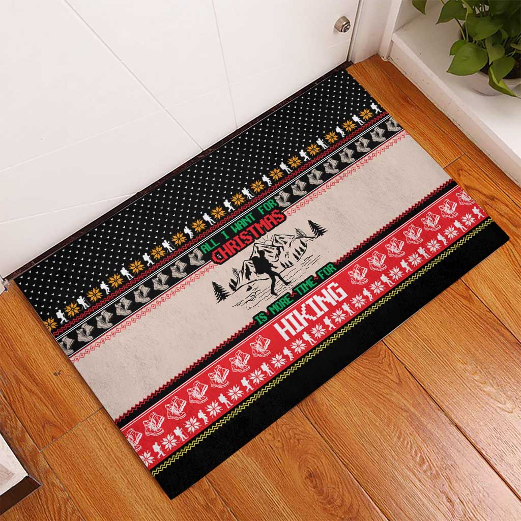 Hiking Christmas Rubber Doormat with Mountains Trees and Winter Holiday Pattern - Wonder Print Shop