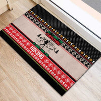 Hiking Christmas Rubber Doormat with Mountains Trees and Winter Holiday Pattern - Wonder Print Shop