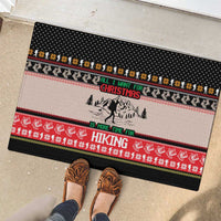 Hiking Christmas Rubber Doormat with Mountains Trees and Winter Holiday Pattern - Wonder Print Shop