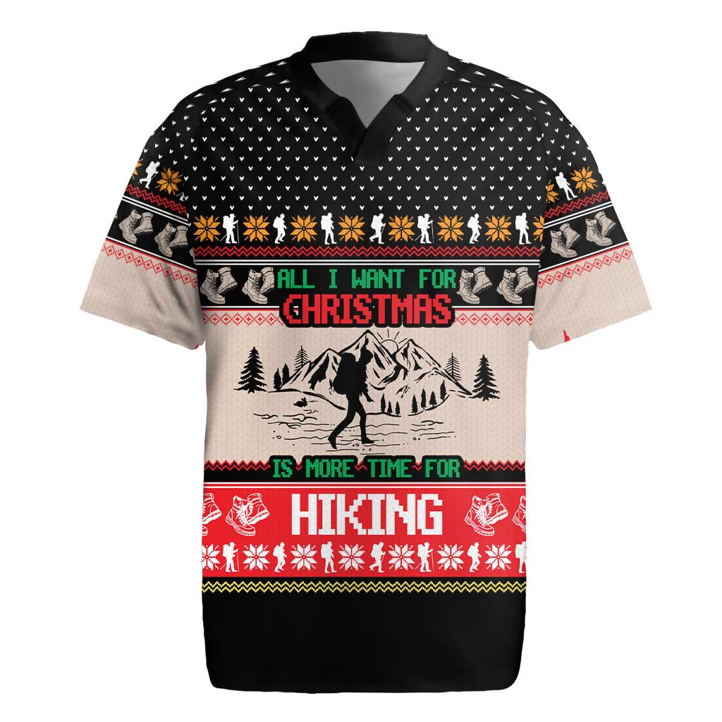 Hiking Christmas Rugby Jersey with Mountains Trees and Winter Holiday Pattern - Wonder Print Shop
