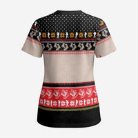 Hiking Christmas Scrub Top with Mountains Trees and Winter Holiday Pattern - Wonder Print Shop