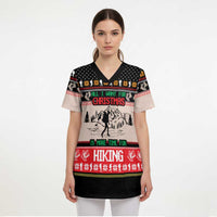 Hiking Christmas Scrub Top with Mountains Trees and Winter Holiday Pattern - Wonder Print Shop