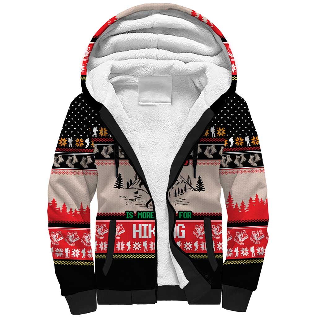 Hiking Christmas Sherpa Hoodie with Mountains Trees and Winter Holiday Pattern - Wonder Print Shop