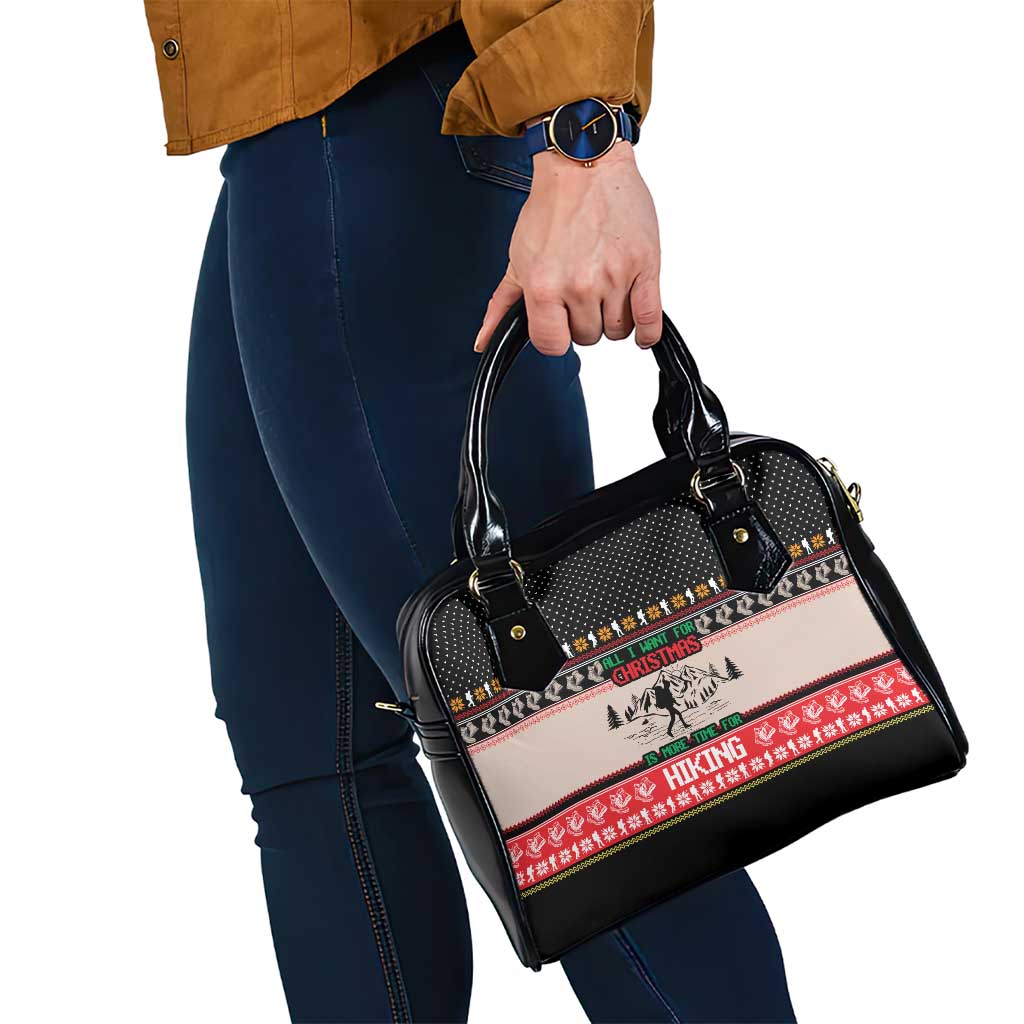 Hiking Christmas Shoulder Handbag with Mountains Trees and Winter Holiday Pattern - Wonder Print Shop