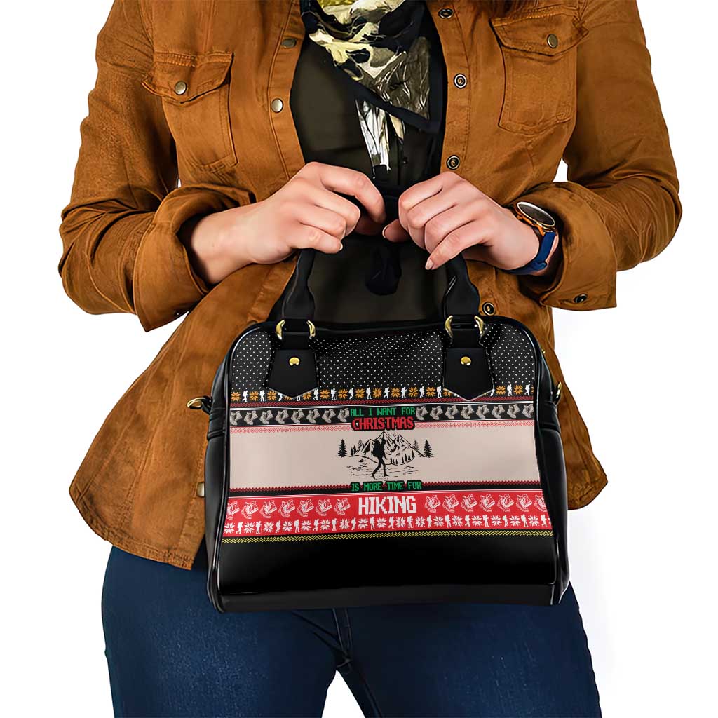 Hiking Christmas Shoulder Handbag with Mountains Trees and Winter Holiday Pattern - Wonder Print Shop