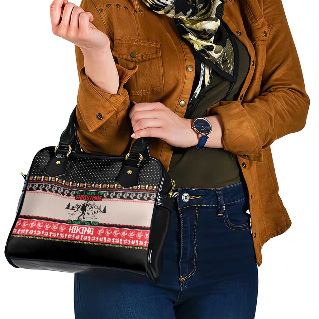 Hiking Christmas Shoulder Handbag with Mountains Trees and Winter Holiday Pattern - Wonder Print Shop