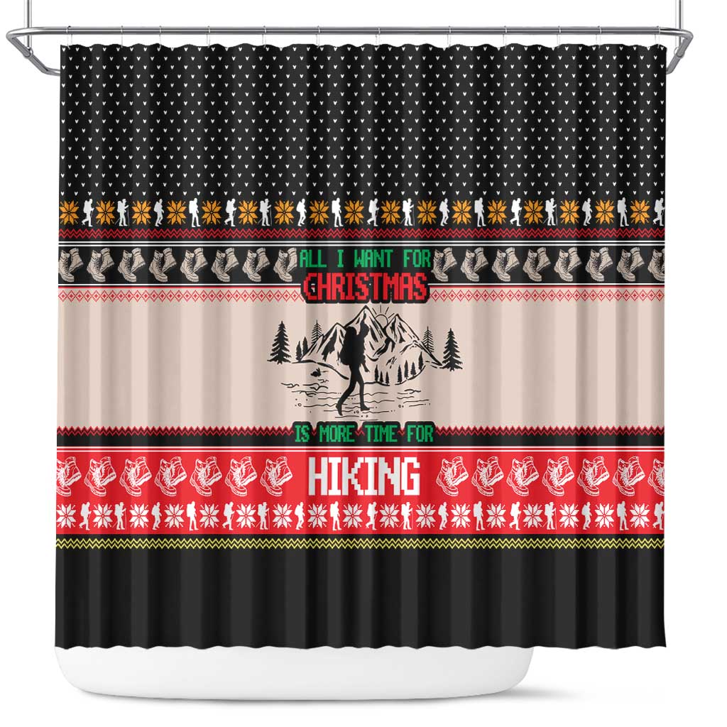 Hiking Christmas Shower Curtain with Mountains Trees and Winter Holiday Pattern - Wonder Print Shop