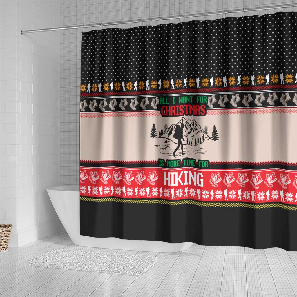Hiking Christmas Shower Curtain with Mountains Trees and Winter Holiday Pattern - Wonder Print Shop
