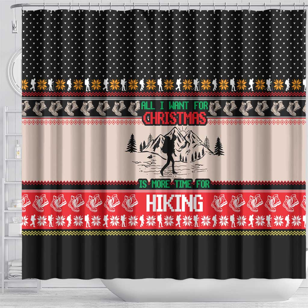 Hiking Christmas Shower Curtain with Mountains Trees and Winter Holiday Pattern - Wonder Print Shop