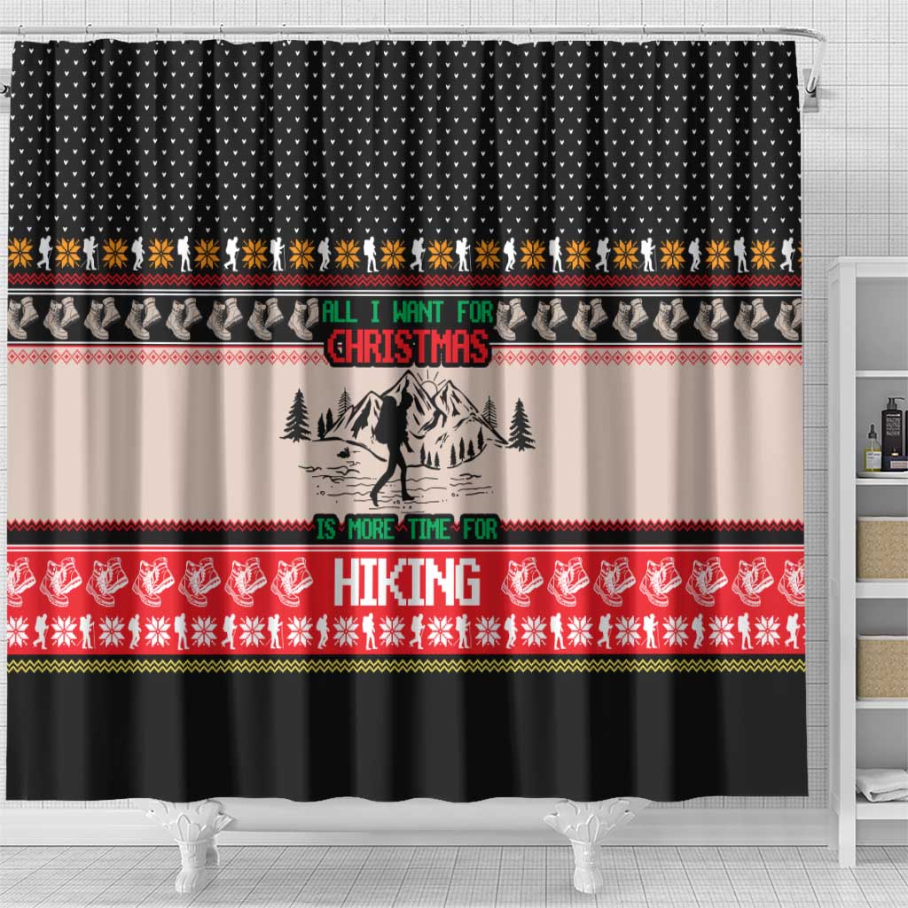 Hiking Christmas Shower Curtain with Mountains Trees and Winter Holiday Pattern - Wonder Print Shop
